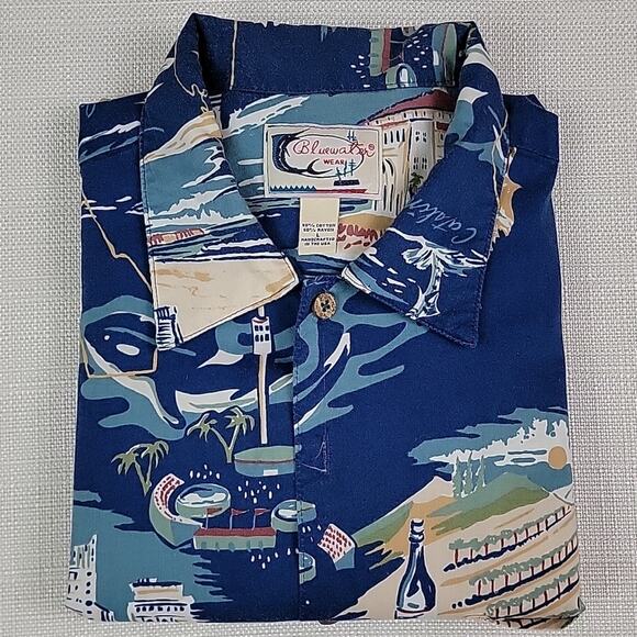 Bluewater Wear Vintage Hawaiian Button-up Short-sleeve Shirt California Theme L - Picture 1 of 14